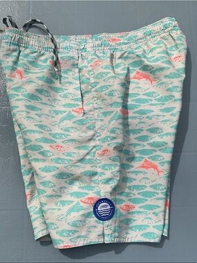 AFTCO Coral and Aqua Dolphin Kids Swim Trunks